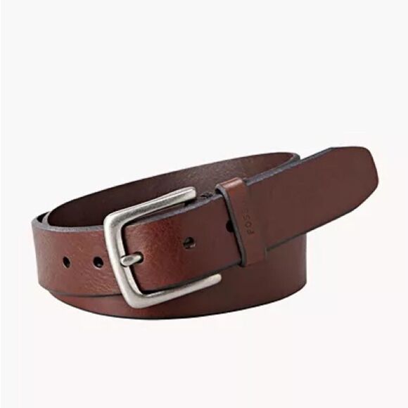 FOSSIL Men's Brown Genuine Leather Joe Belt Size 100/40 Silver Hardware Size 40 - Picture 1 of 6